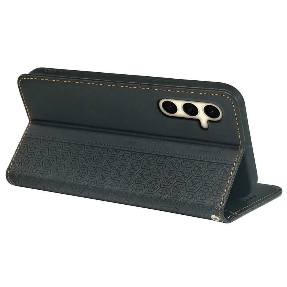 For Samsung Galaxy F55 5G / C55 5G / M55 5G Wallet Case Four-Leaf Clover Pattern Leather Phone Cover - Black - 4