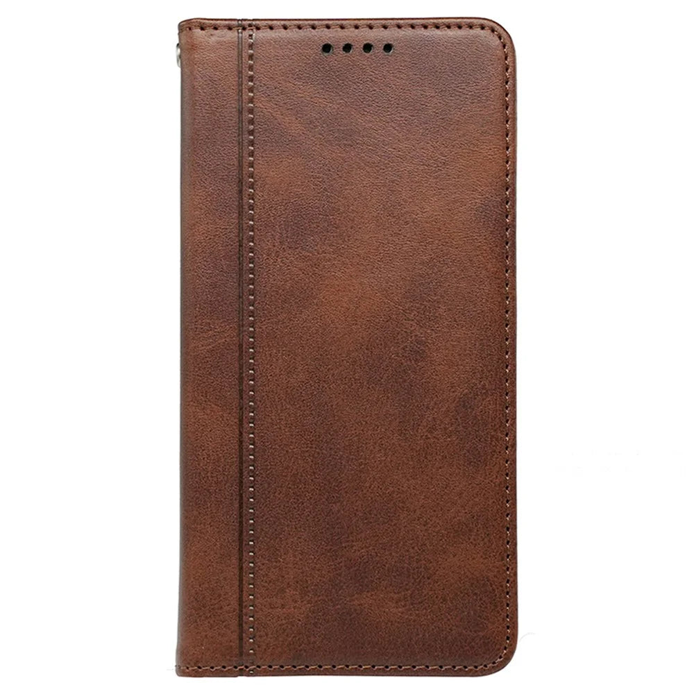 For Samsung Galaxy A35 5G Wallet Case Leather Phone Cover Calf Texture Strong Magnetic Closure - Brown - 5