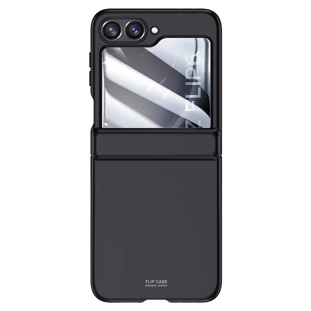 For Samsung Galaxy Z Flip7 FE 5G / Z Flip6 5G Case Hinge Protection PC  Phone Cover with Tempered Glass Rear Screen Film - Black - 1