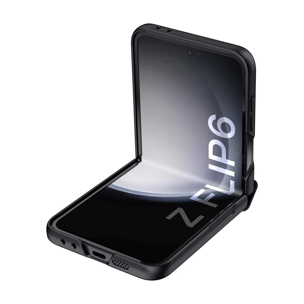 For Samsung Galaxy Z Flip7 FE 5G / Z Flip6 5G Case Hinge Protection PC  Phone Cover with Tempered Glass Rear Screen Film - Black - 3
