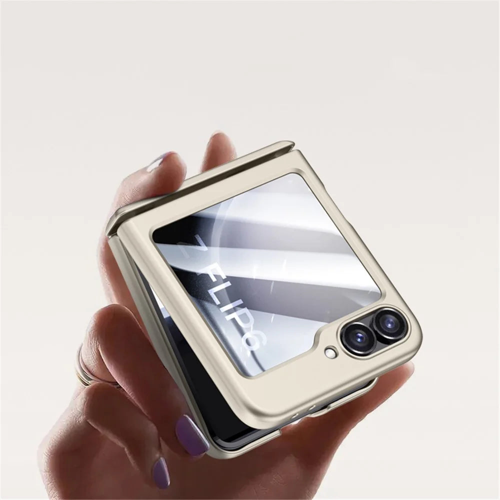 For Samsung Galaxy Z Flip7 FE 5G / Z Flip6 5G Case Hinge Protection PC  Phone Cover with Tempered Glass Rear Screen Film - Black - 5