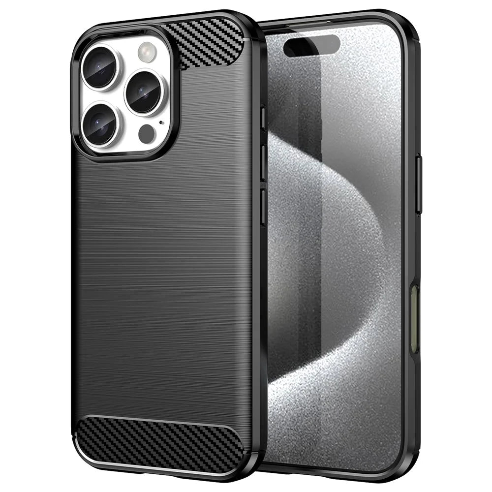 For iPhone 16 Pro TPU Case Brushed Carbon Fiber Texture Phone Cover - Black - 1