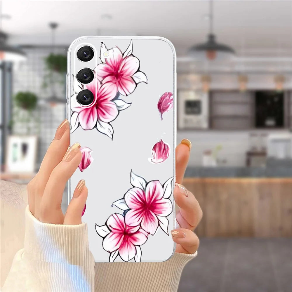 For Samsung Galaxy S23+ Shockproof Case Pattern Printing TPU Phone Cover - Cherry Blossom - 6