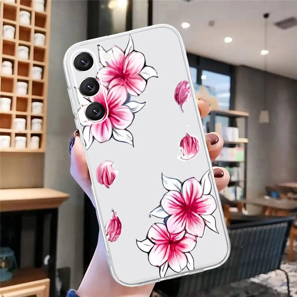For Samsung Galaxy S23+ Shockproof Case Pattern Printing TPU Phone Cover - Cherry Blossom - 7