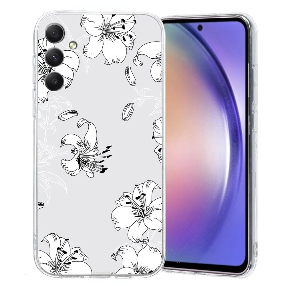 For Samsung Galaxy S24+ Case Soft TPU Slim Phone Cover Printed Pattern - White Flower - 1