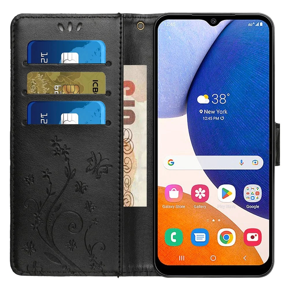 For Samsung Galaxy M55 5G / C55 5G / F55 5G Case Wallet Butterfly Floral PU Leather Phone Cover - Black - 2