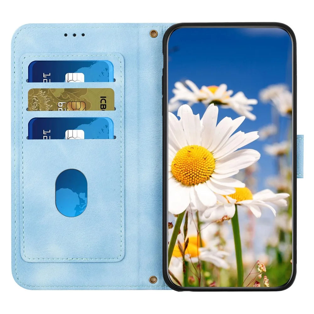 For Sony Xperia 1 VI Case Flower Pattern Card Slots Leather Phone Cover - Baby Blue - 2