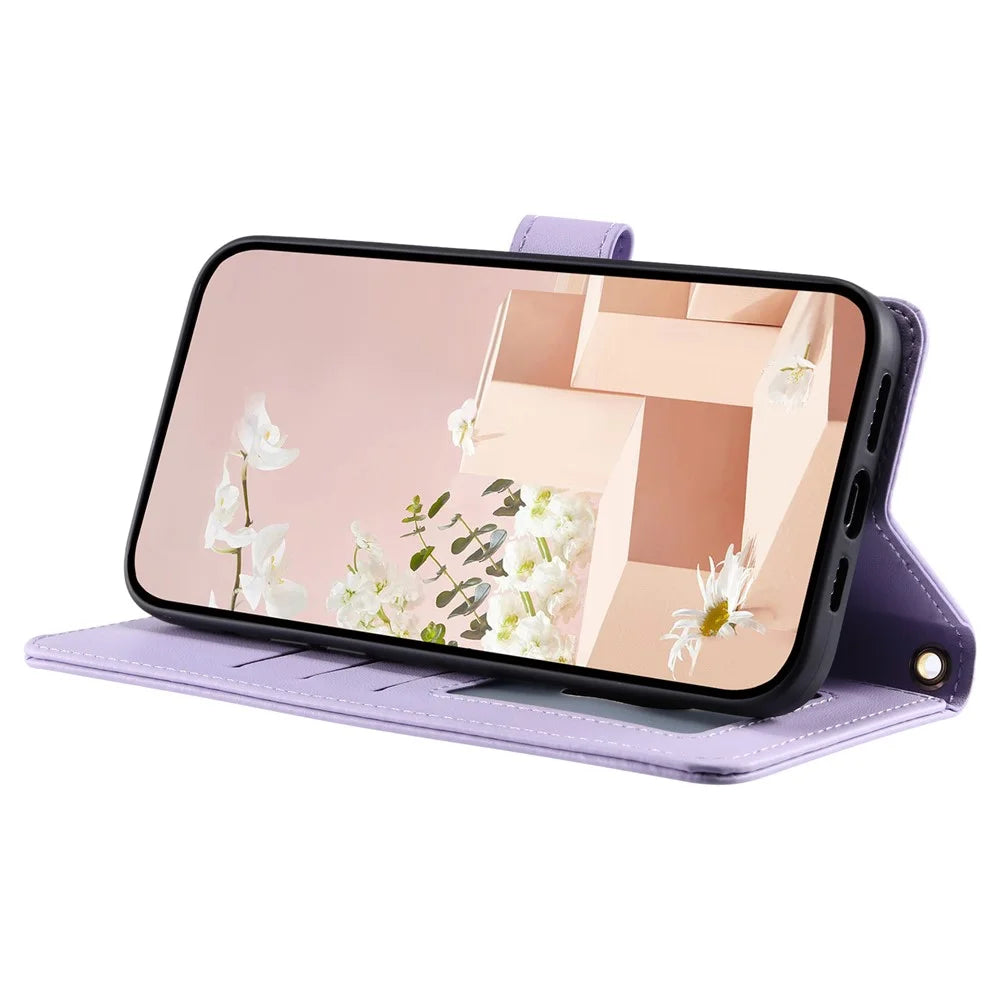 For iPhone 16 Plus Case Rhombus Grid PU Leather Wallet Crossbody Phone Cover - Purple - 4