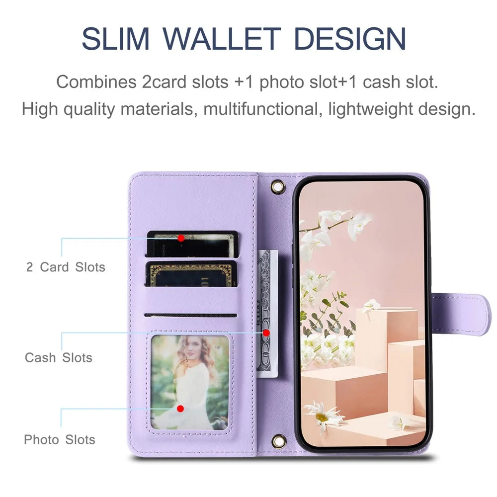 For iPhone 16 Plus Case Rhombus Grid PU Leather Wallet Crossbody Phone Cover - Purple - 5