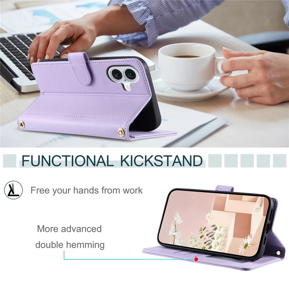 For iPhone 16 Plus Case Rhombus Grid PU Leather Wallet Crossbody Phone Cover - Purple - 7