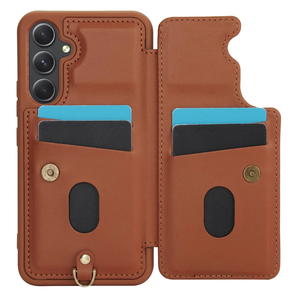 SY-001 For Samsung Galaxy S23 FE Case Card Holder Leather+TPU Flower Phone Cover - Brown - 2