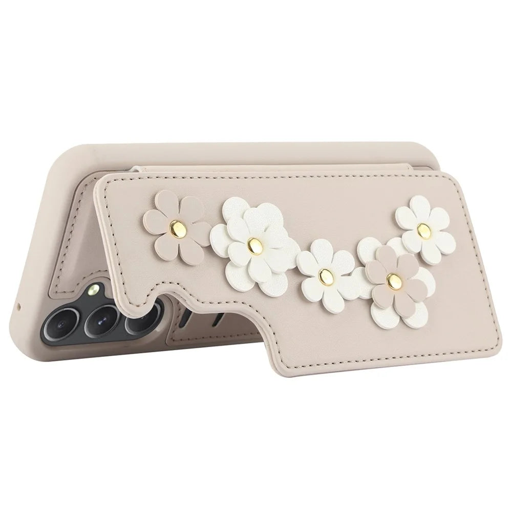 SY-001 For Samsung Galaxy S24+ Case Card Holder Kickstand Leather Back Phone Cover - Beige - 3