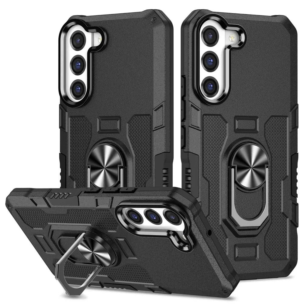 For Samsung Galaxy S22 5G Anti-drop Phone Case Ring Holder Kickstand Protective Phone Cover Built-in Metal Sheet - Black - 1