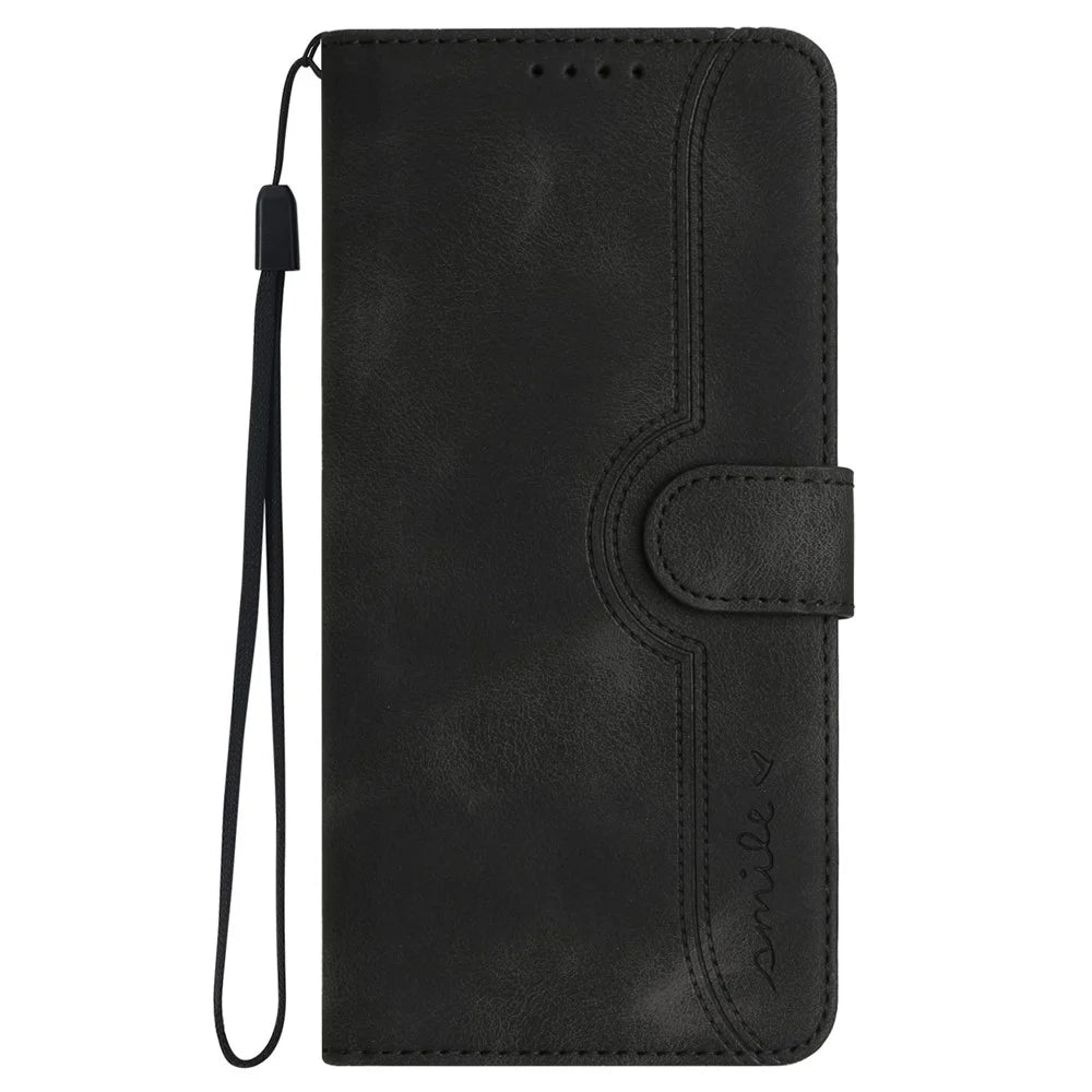 YX0030 For iPhone 16 Pro Max Case PU Leather Wallet Phone Cover Smile Letter - Black - 7