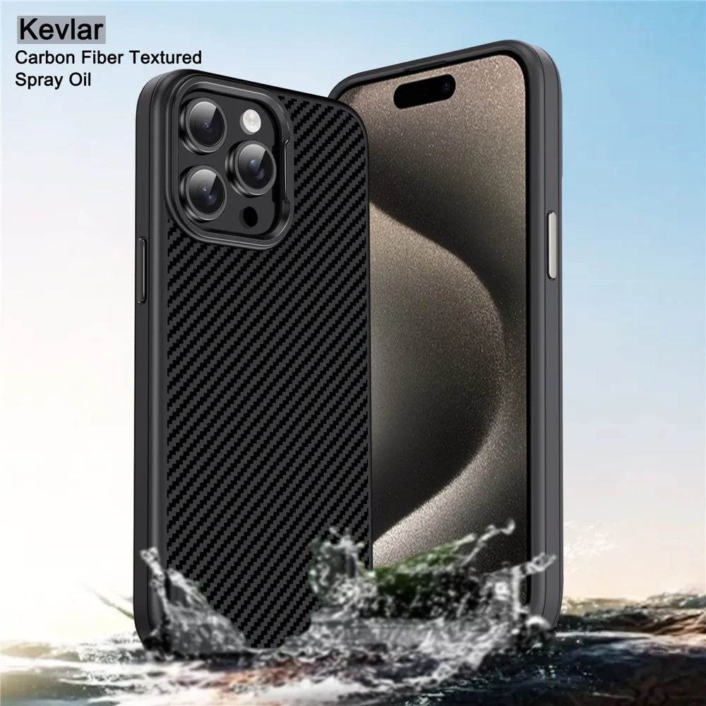 IPAKY For iPhone 15 Pro Case Carbon Fiber Texture TPU Back Phone Cover - Black - 2