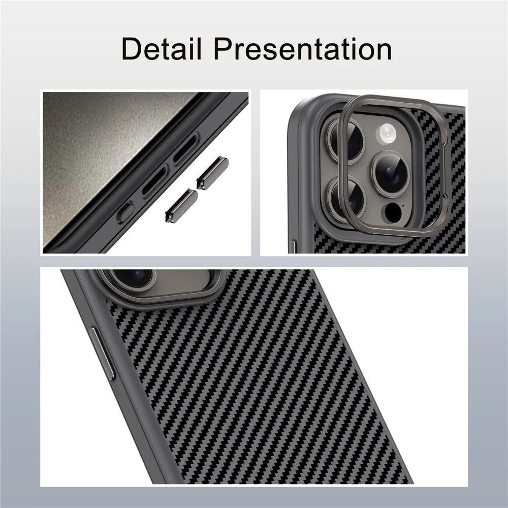 IPAKY For iPhone 15 Pro Case Carbon Fiber Texture TPU Back Phone Cover - Black - 3
