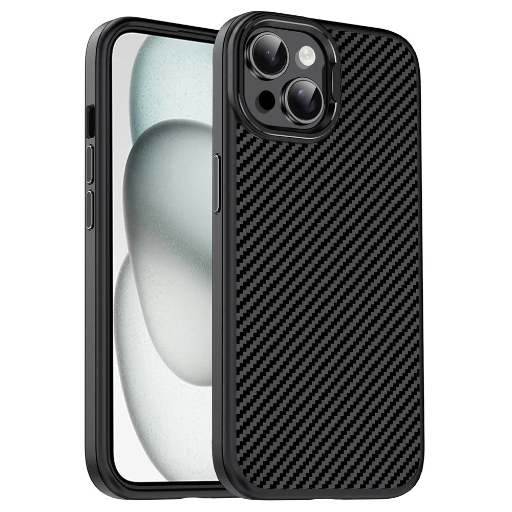 IPAKY For iPhone 14 Plus TPU Back Case Carbon Fiber Texture Slim Phone Cover - Black - 1
