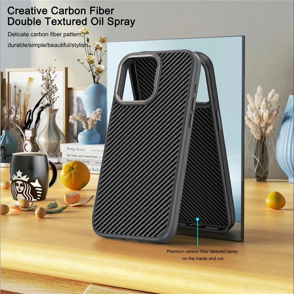 IPAKY For iPhone 14 Plus TPU Back Case Carbon Fiber Texture Slim Phone Cover - Black - 2