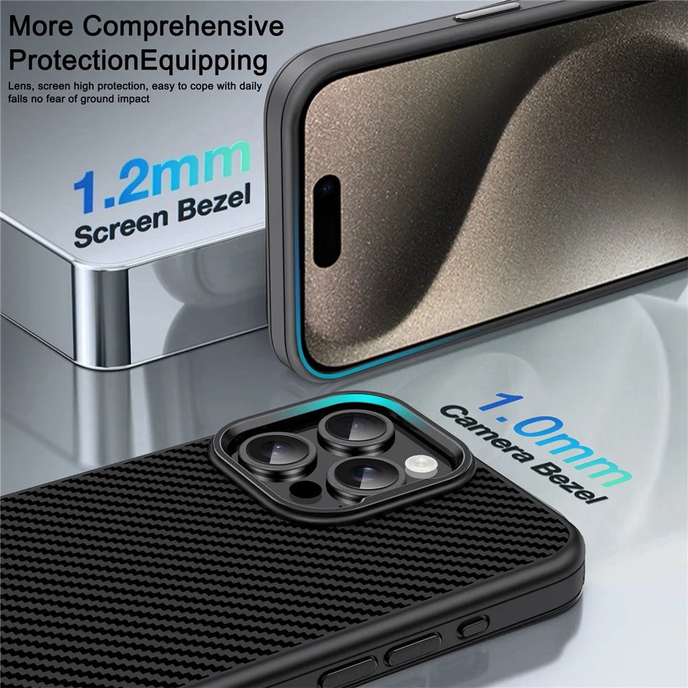 IPAKY For iPhone 14 Pro Case Carbon Fiber Texture TPU Phone Protector - Black - 4