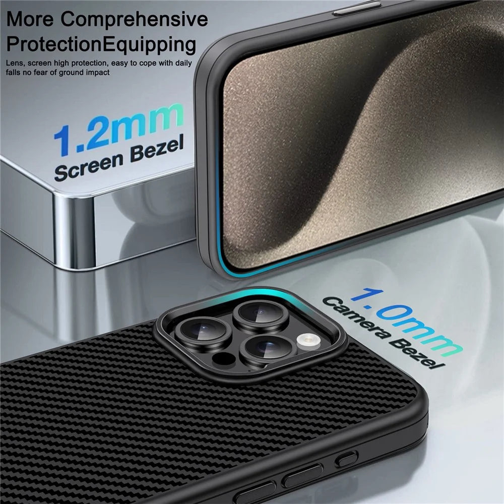 IPAKY For iPhone 13 Pro TPU Case Carbon Fiber Texture Protective Phone Cover - Black - 4
