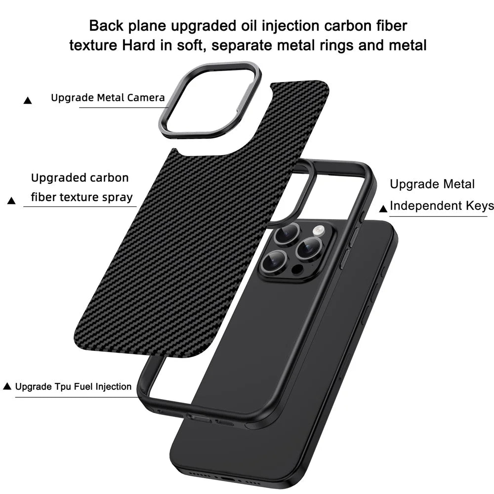 IPAKY For iPhone 13 Pro TPU Case Carbon Fiber Texture Protective Phone Cover - Black - 5