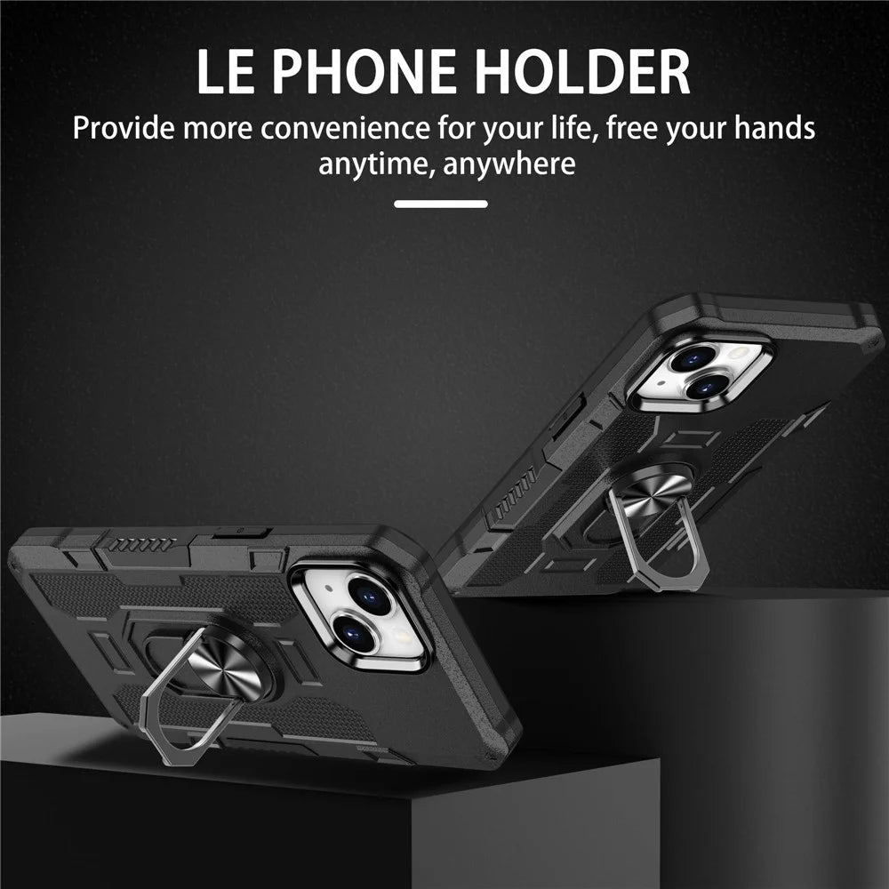 Anti-drop PC + TPU Phone Cover For iPhone 14 Plus, Anti-wear Phone Case Kickstand with Metal Ring Holder Built-in Metal Sheet - Black - 2
