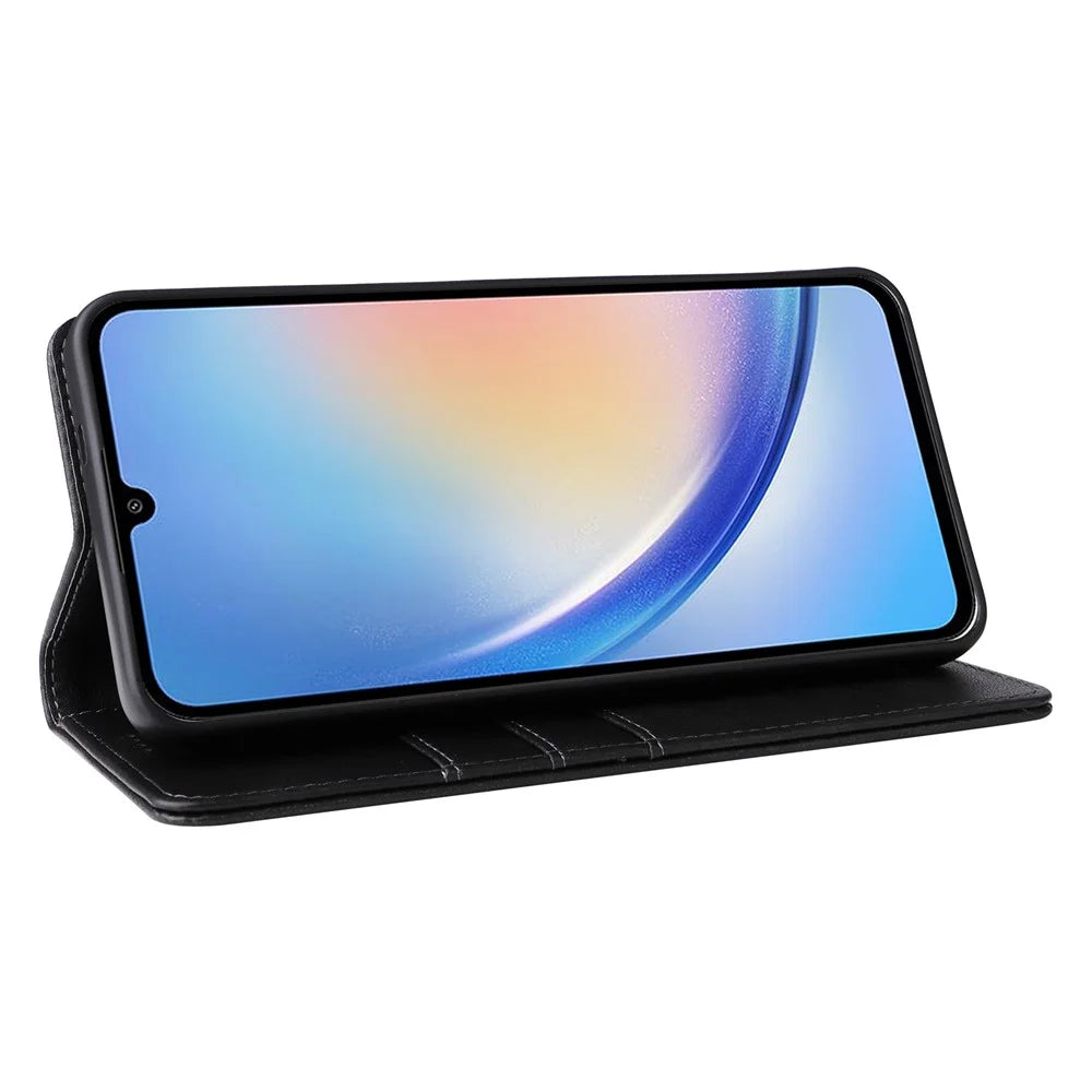 For Samsung Galaxy A34 5G Case Leather RFID Blocking Card Slots Phone Cover - Black - 4