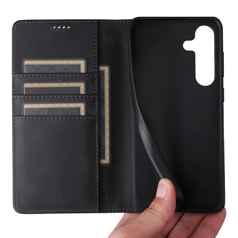 For Samsung Galaxy A34 5G Case Leather RFID Blocking Card Slots Phone Cover - Black - 5