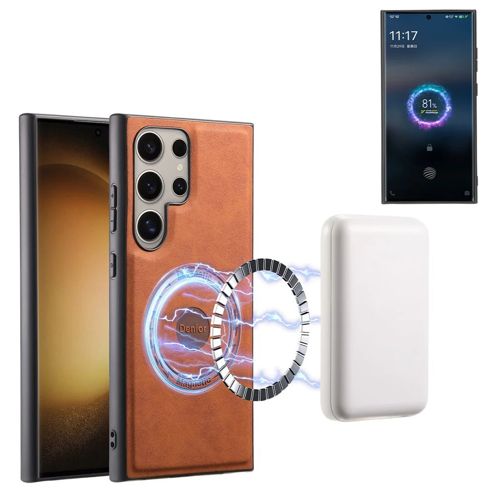 DENIOR D14 For Samsung Galaxy S23 Ultra Magnetic Case 2 in 1 Detachable PU+PC+TPU Phone Cover - Brown - 5