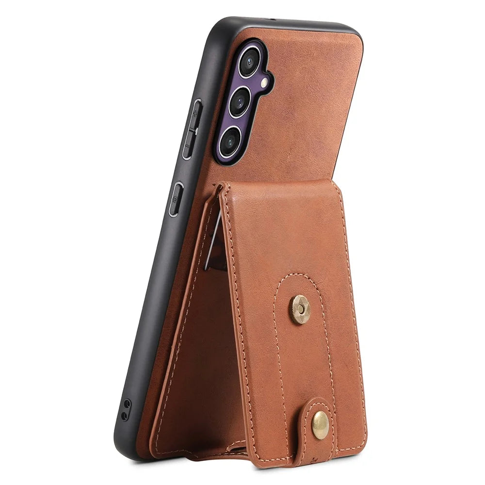 DENIOR D14 For Samsung Galaxy S23 FE Case Card Slots Kickstand Phone Cover Magnetic Case - Brown - 2