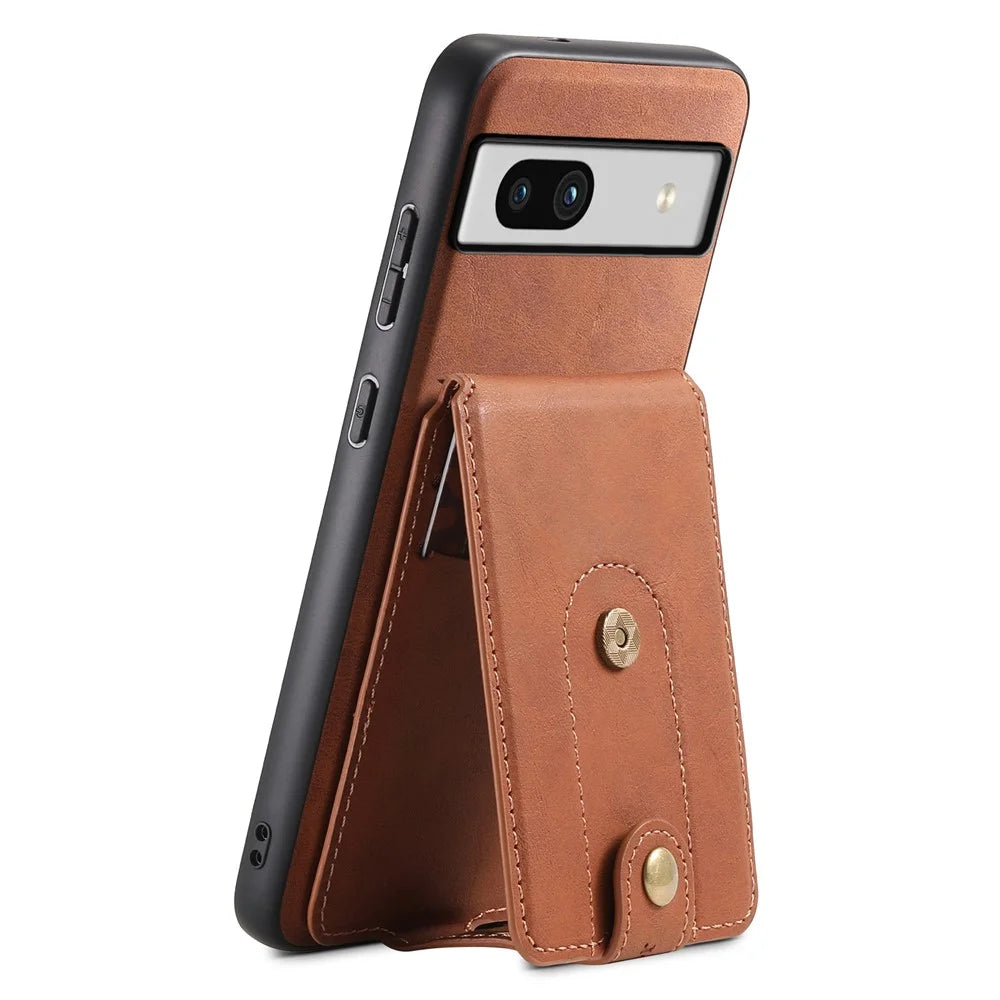 DENIOR D14 For Google Pixel 7a Magnetic Case 2 in 1 Detachable Card Bag PU+PC+TPU Phone Cover - Brown - 2