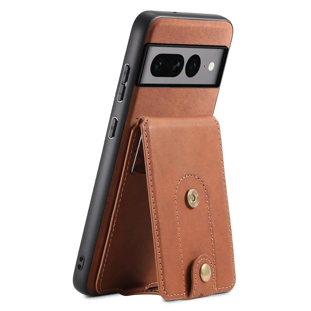 DENIOR D14 For Google Pixel 7 Pro 5G Case Magnetic Case PU+PC+TPU Phone Cover - Brown - 2