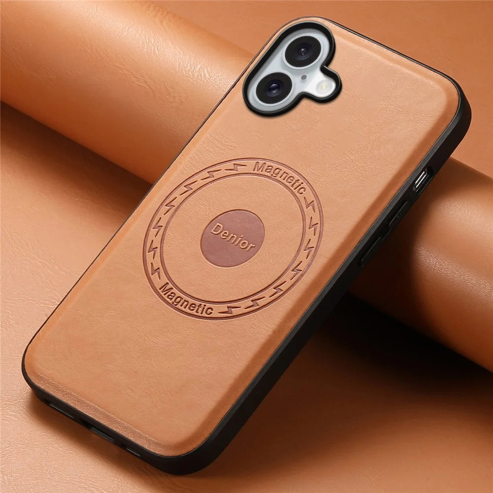 DENIOR A10 for iPhone 16 Case Compatible with MagSafe Cowhide Texture Leather Protective Cover - Khaki - 5
