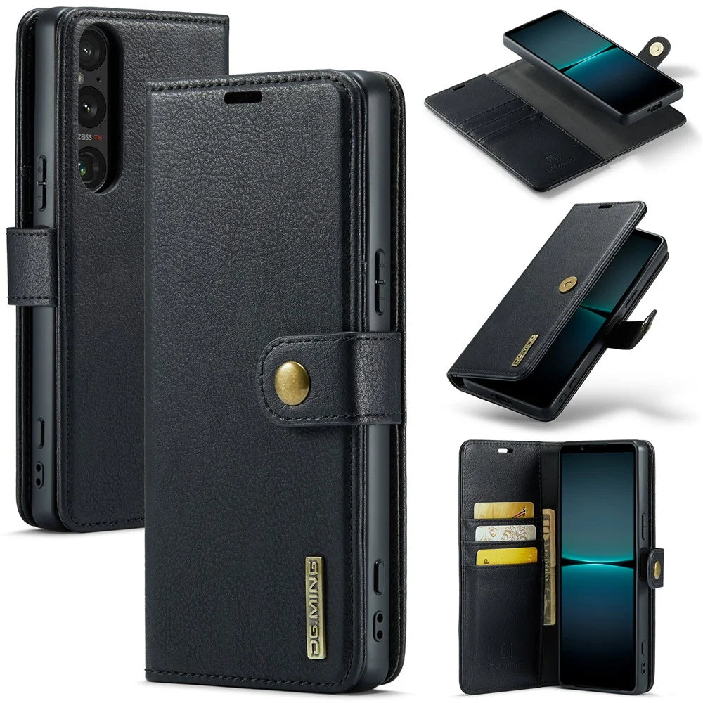 DG.MING for Sony Xperia 1 VI Case Detachable Split Leather Phone Cover - Black - 1