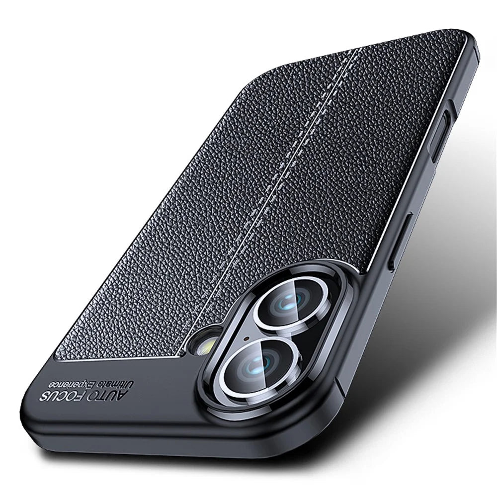 For iPhone 16 Case Litchi Texture Back TPU Phone Cover - Black - 2