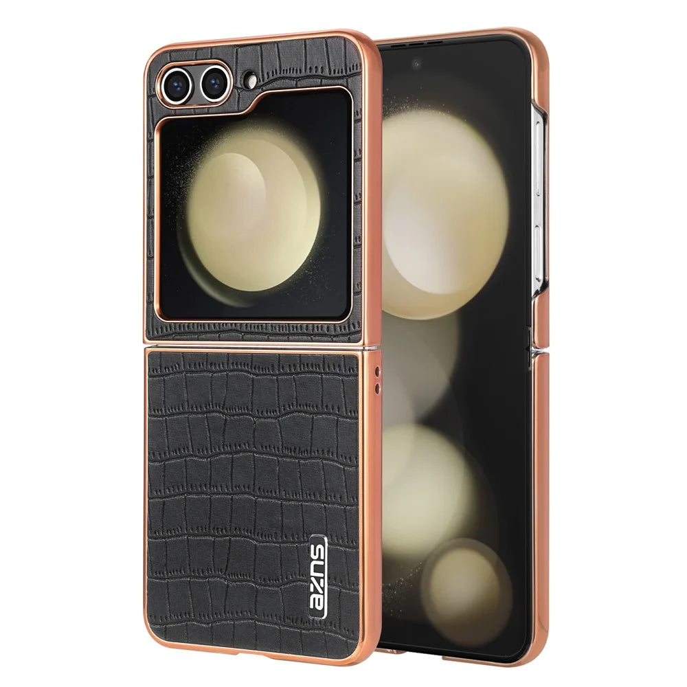 AZNS For Samsung Galaxy Z Flip7 FE 5G / Z Flip6 5G Case Crocodile Pattern PU Leather Phone Cover - Black - 2