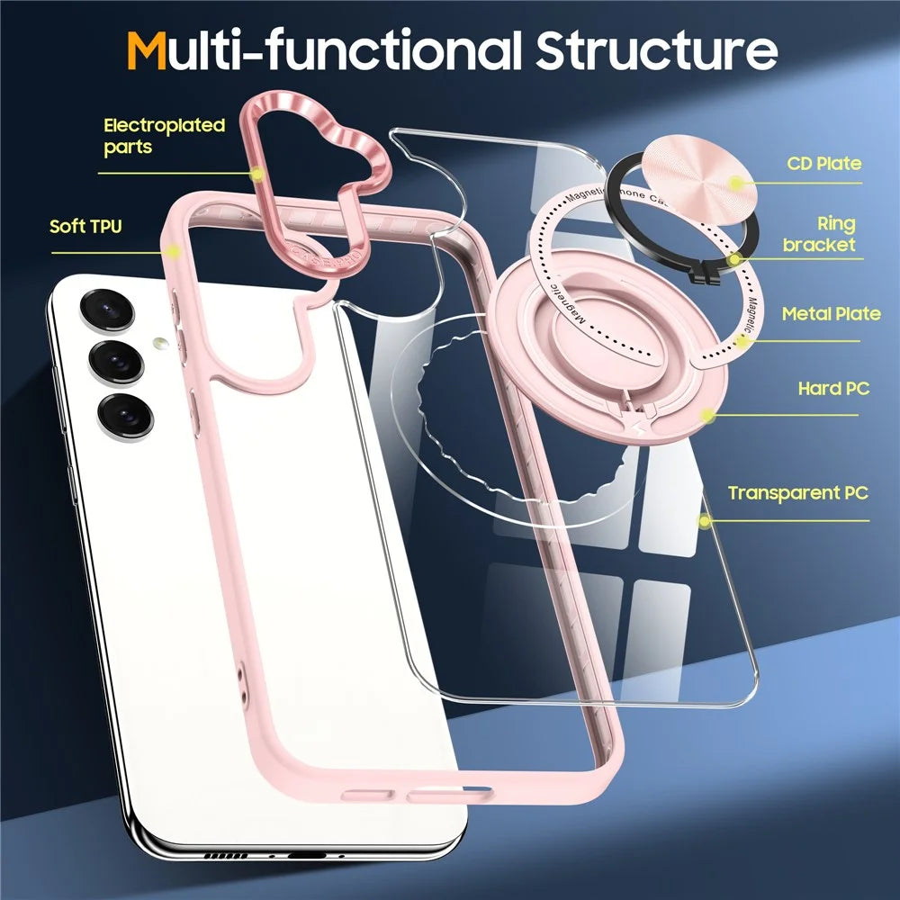 For Samsung Galaxy S25+ / S24+ Magnetic Case Rotary Kickstand PC+TPU Phone Cover - Pink - 5