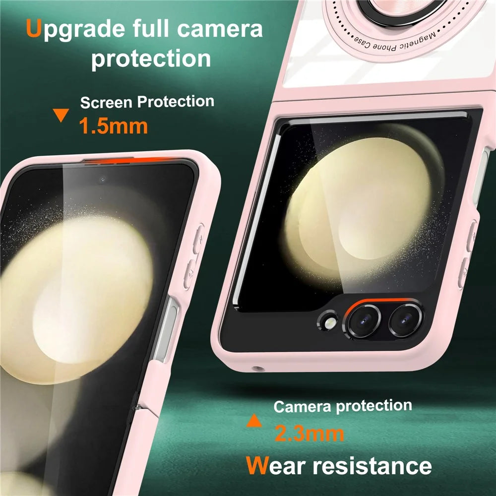 For Samsung Galaxy Z Flip7 FE 5G / Z Flip6 5G Magnetic Case TPU Frame Clear PC Back Kickstand Phone Cover - Pink - 2