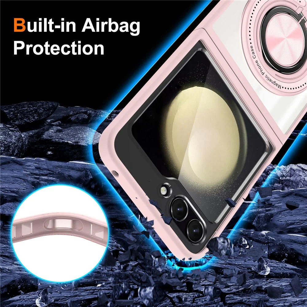 For Samsung Galaxy Z Flip7 FE 5G / Z Flip6 5G Magnetic Case TPU Frame Clear PC Back Kickstand Phone Cover - Pink - 3