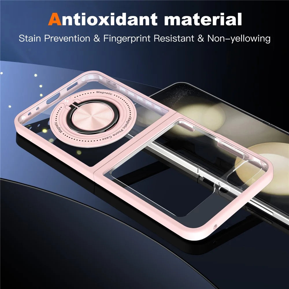 For Samsung Galaxy Z Flip7 FE 5G / Z Flip6 5G Magnetic Case TPU Frame Clear PC Back Kickstand Phone Cover - Pink - 7