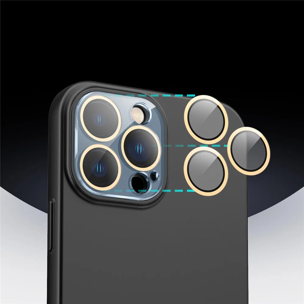 For iPhone 13 Pro Max Phone Case Splicing Colors Detachable 2-In-1 PC Phone Cover with Glass Lens Film - Black - 3