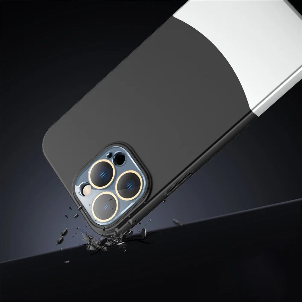 For iPhone 13 Pro Max Phone Case Splicing Colors Detachable 2-In-1 PC Phone Cover with Glass Lens Film - Black - 4