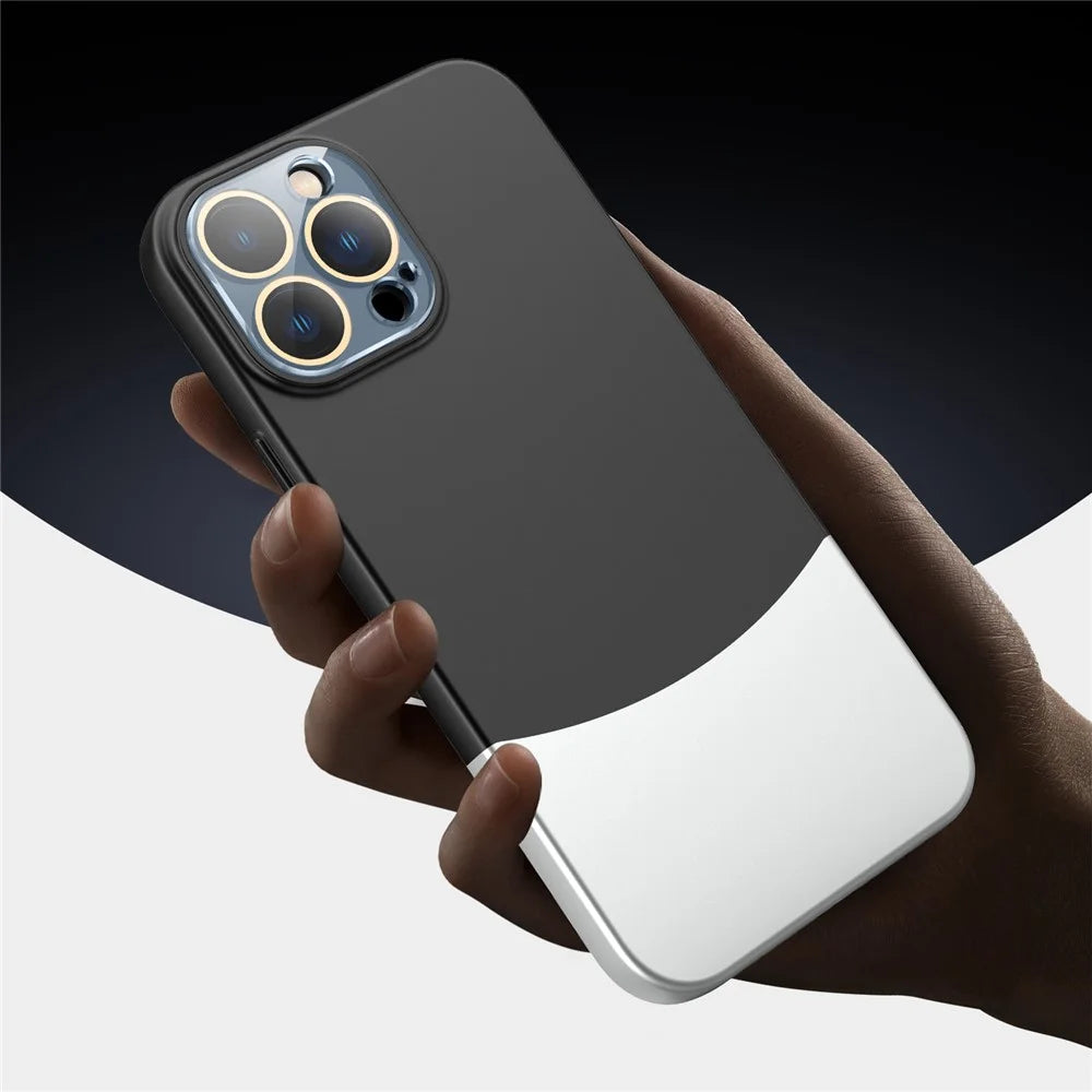 For iPhone 13 Pro Max Phone Case Splicing Colors Detachable 2-In-1 PC Phone Cover with Glass Lens Film - Black - 5