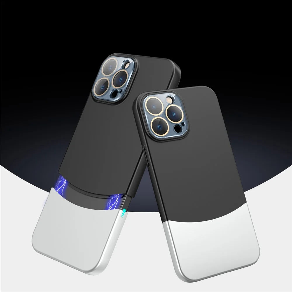 Splicing Colors Phone Shell for iPhone 15 Pro Max Cases Detachable 2-In-1 PC Phone Cover with Glass Lens Film - Black - 2