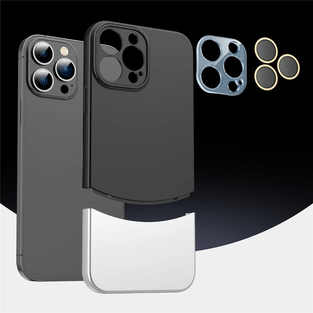 Splicing Colors Phone Shell for iPhone 15 Pro Max Cases Detachable 2-In-1 PC Phone Cover with Glass Lens Film - Black - 7