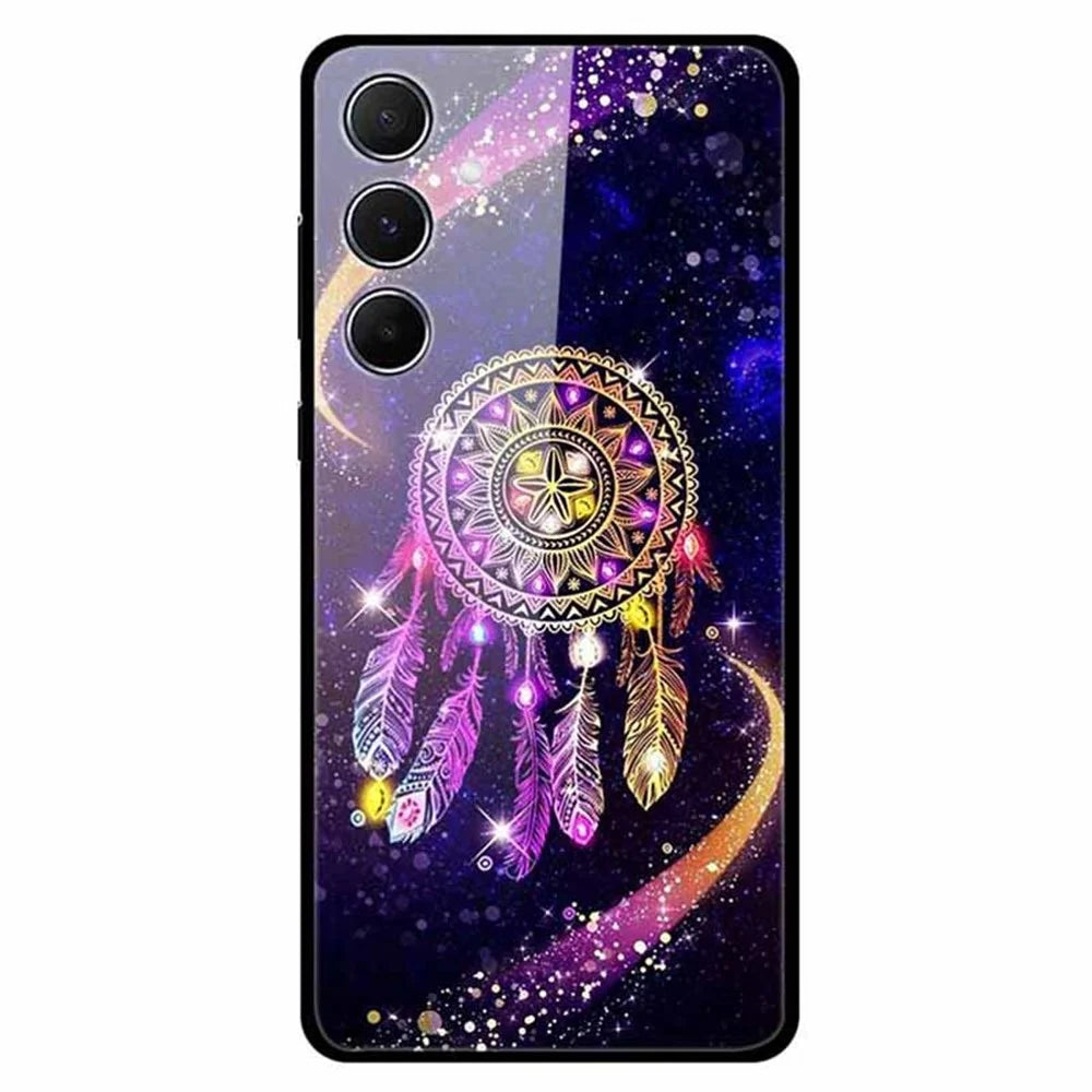 For Samsung Galaxy A55 5G Case Pattern Print Tempered Glass+TPU Anti-Fall Cell Phone Cover - Dream Catcher - 1