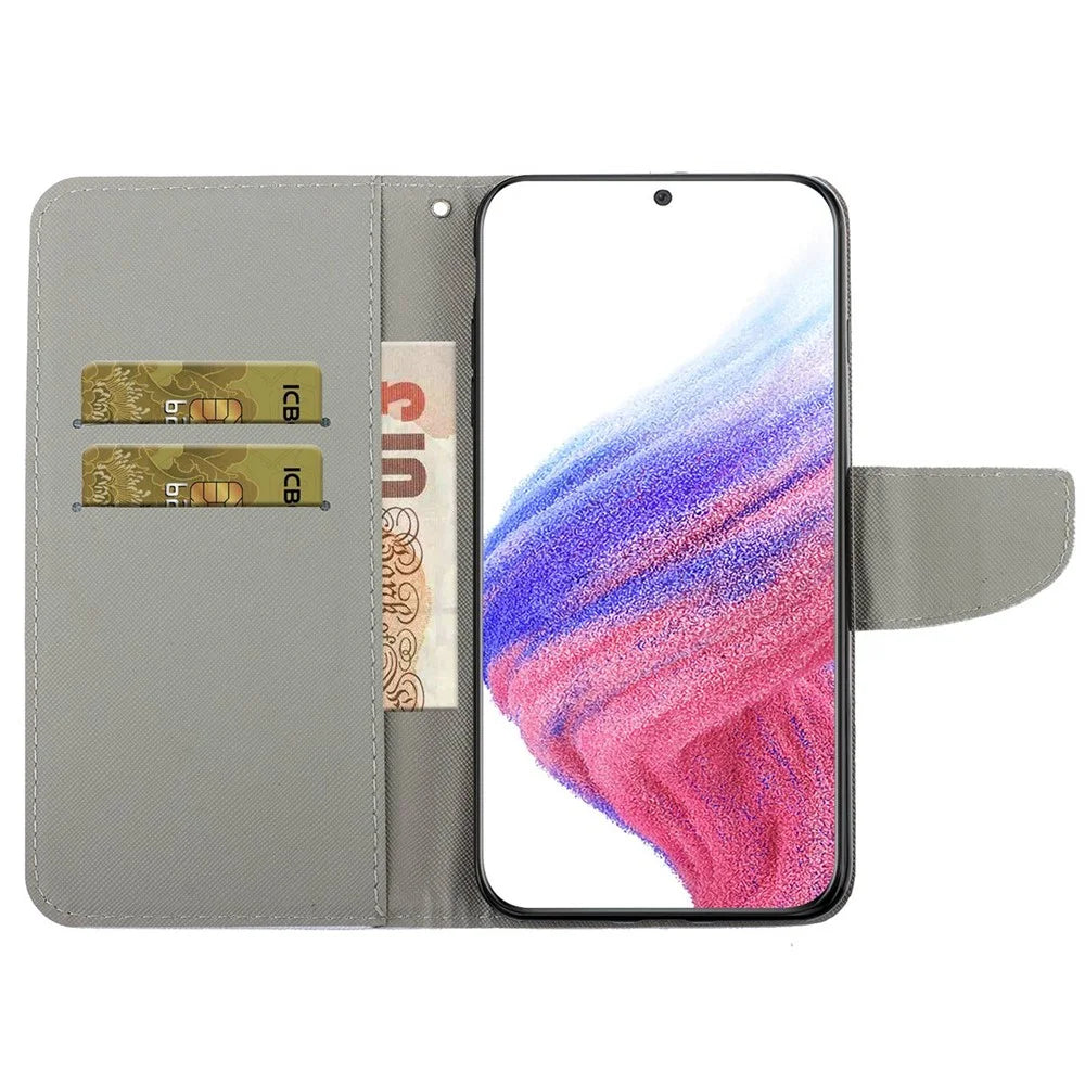 Stand Wallet Case for Samsung Galaxy A53 5G, Cross Texture PU Leather Pattern Printing Folio Flip Phone Cover - Blue Butterfly - 2