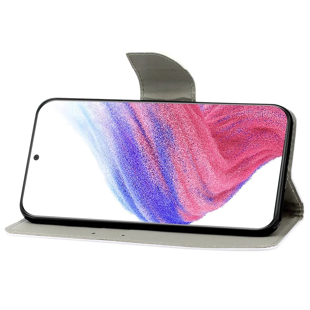 Stand Wallet Case for Samsung Galaxy A53 5G, Cross Texture PU Leather Pattern Printing Folio Flip Phone Cover - Blue Butterfly - 3