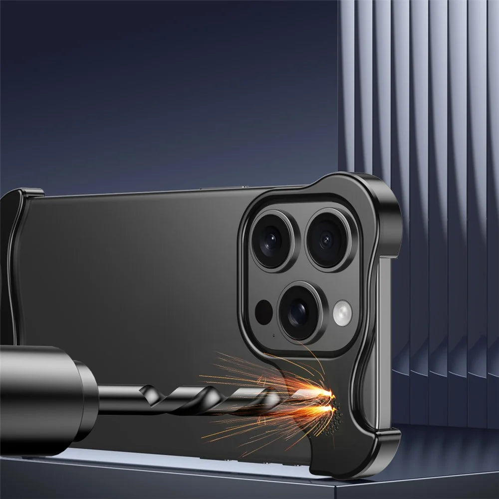 For iPhone 15 Pro Bumper Case Metal Aromatherapy Phone Cover Corner Protection - Black - 4