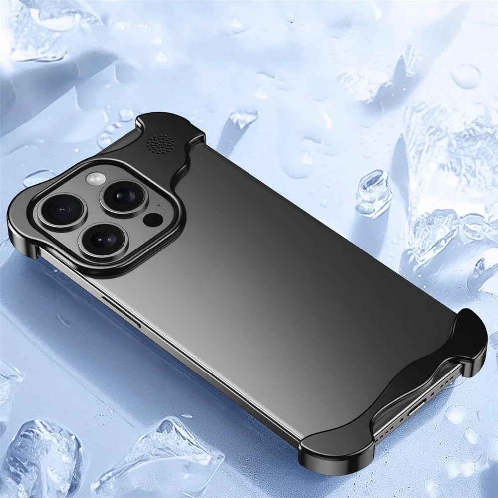 For iPhone 15 Pro Bumper Case Metal Aromatherapy Phone Cover Corner Protection - Black - 5